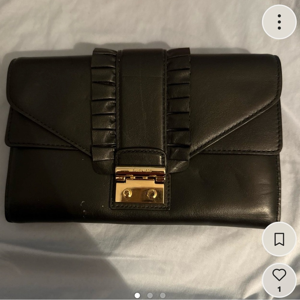 Michael Kors Black Leather Clutch with Gold Accent